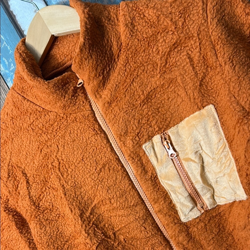 Orange Fleece fuzzy zip Jacket with Pockets - Picture 12 of 16